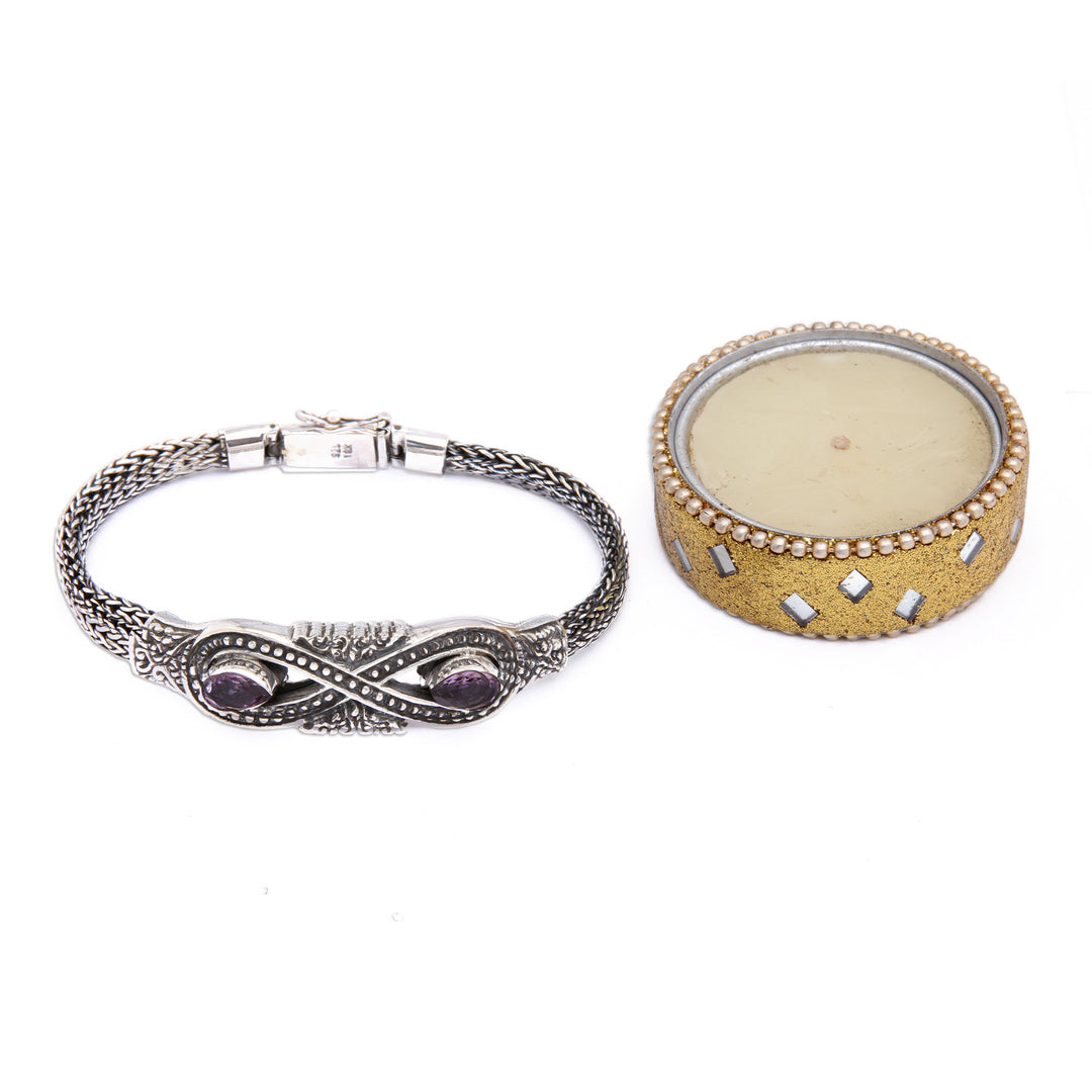 Silver Amethyst Pendant Bracelet with Infinity Symbol Motif - Purple Infinity