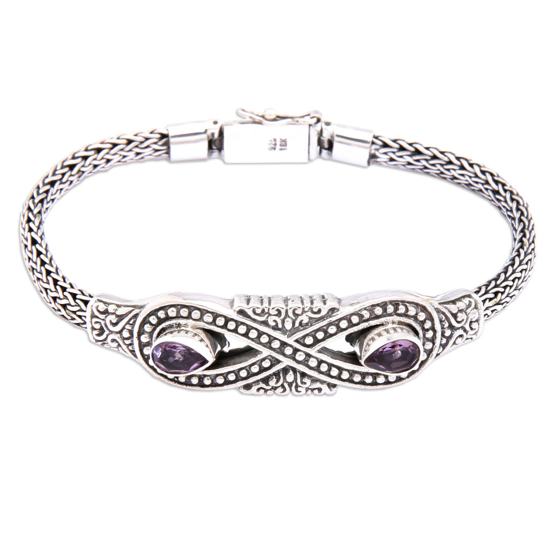 Silver Amethyst Pendant Bracelet with Infinity Symbol Motif - Purple Infinity