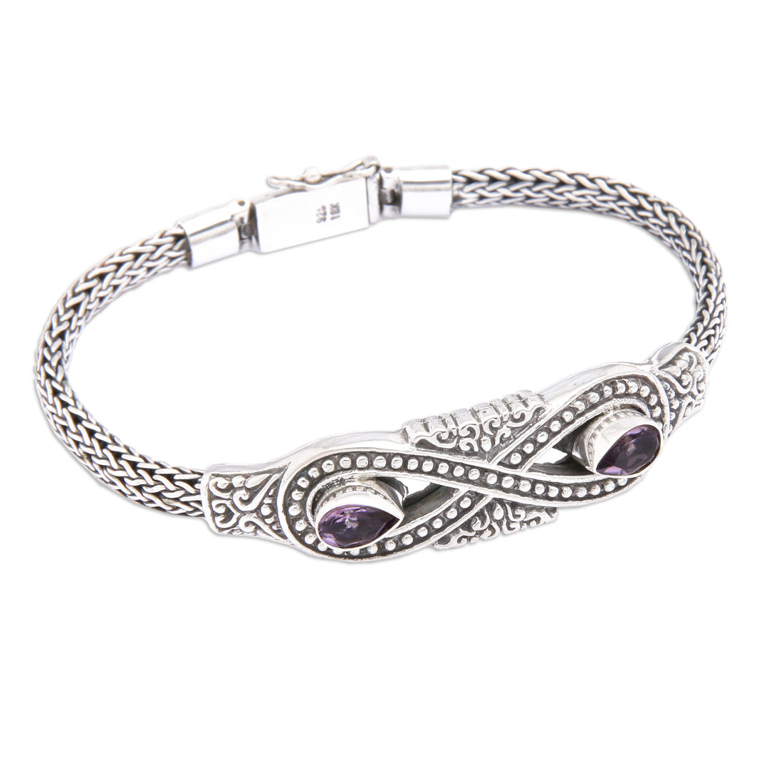 Silver Amethyst Pendant Bracelet with Infinity Symbol Motif - Purple Infinity