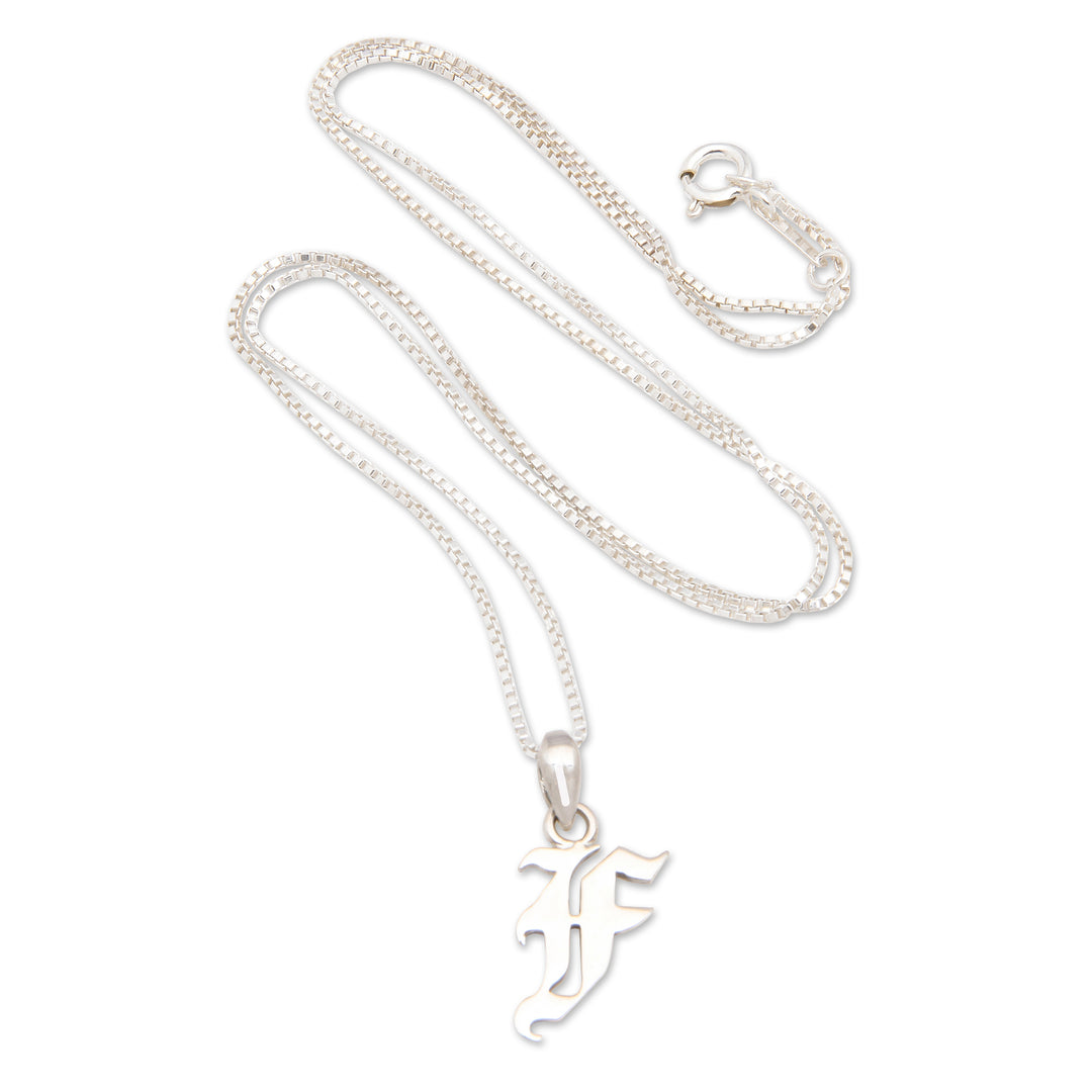 Polished Sterling Silver Letter F Pendant Necklace from Bali - Letter F