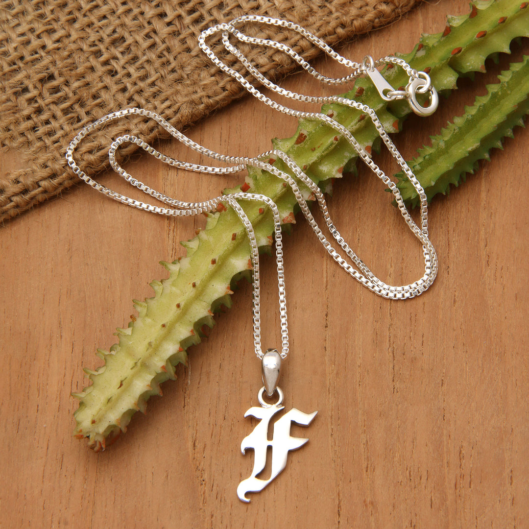 Polished Sterling Silver Letter F Pendant Necklace from Bali - Letter F