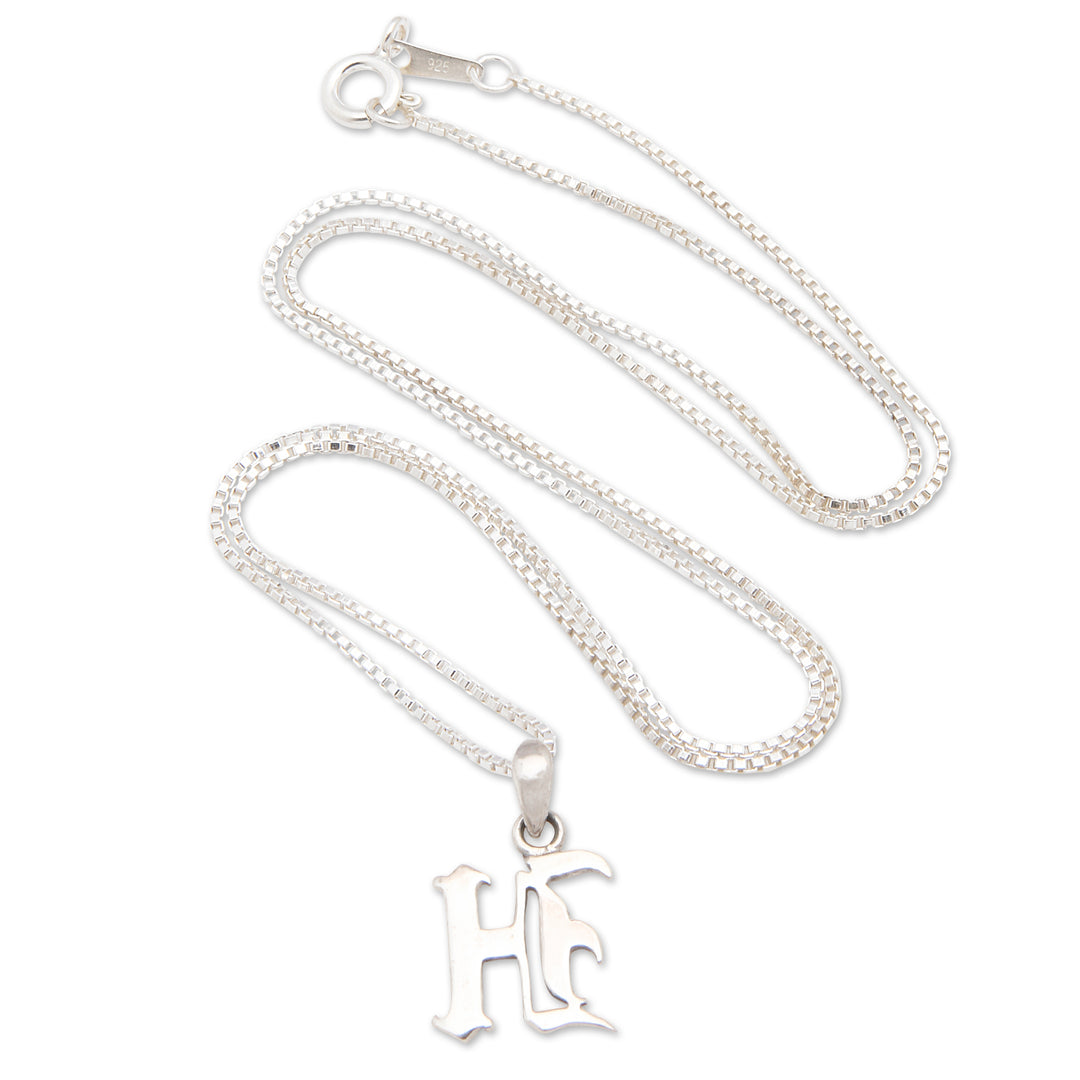 Polished Sterling Silver Letter H Pendant Necklace from Bali - Letter H