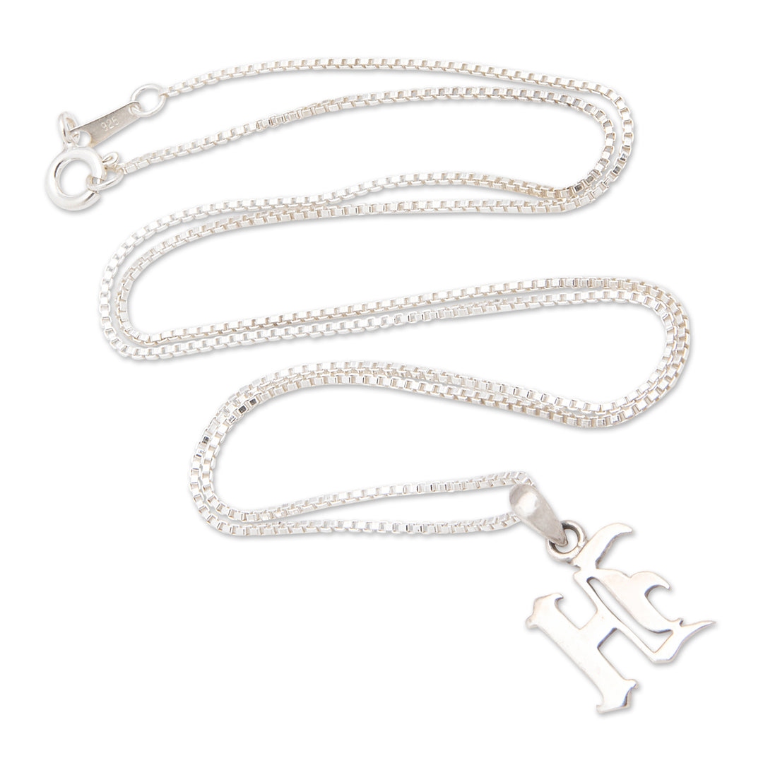 Polished Sterling Silver Letter H Pendant Necklace from Bali - Letter H