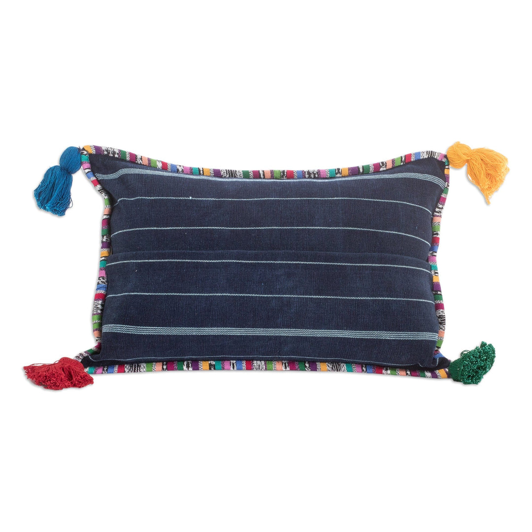 Handwoven Rectangular Blue Cotton Cushion Cover with Tassels - Everlasting Spring