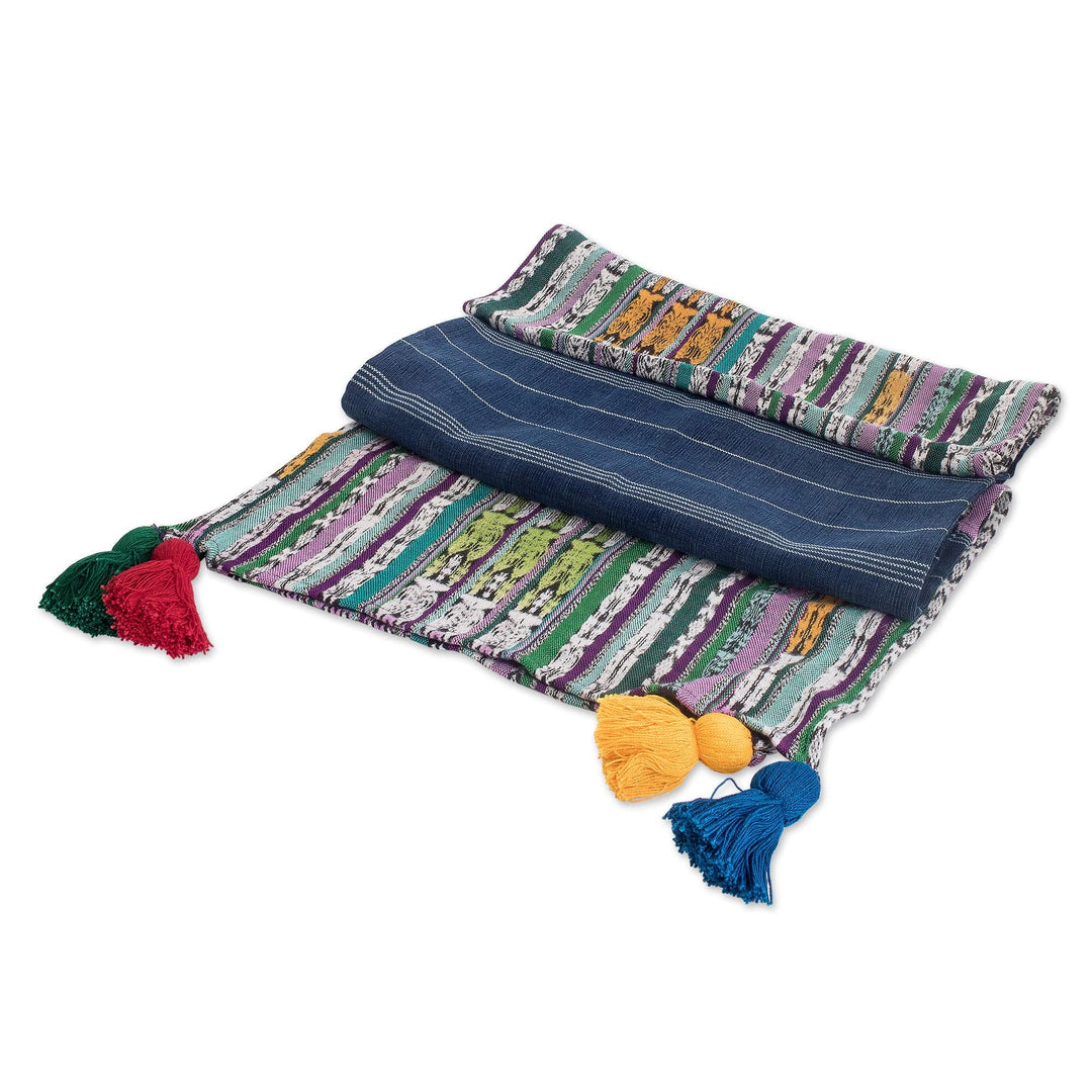 Handwoven Striped Cotton Table Runner with Colorful Tassels - Land of Traditions