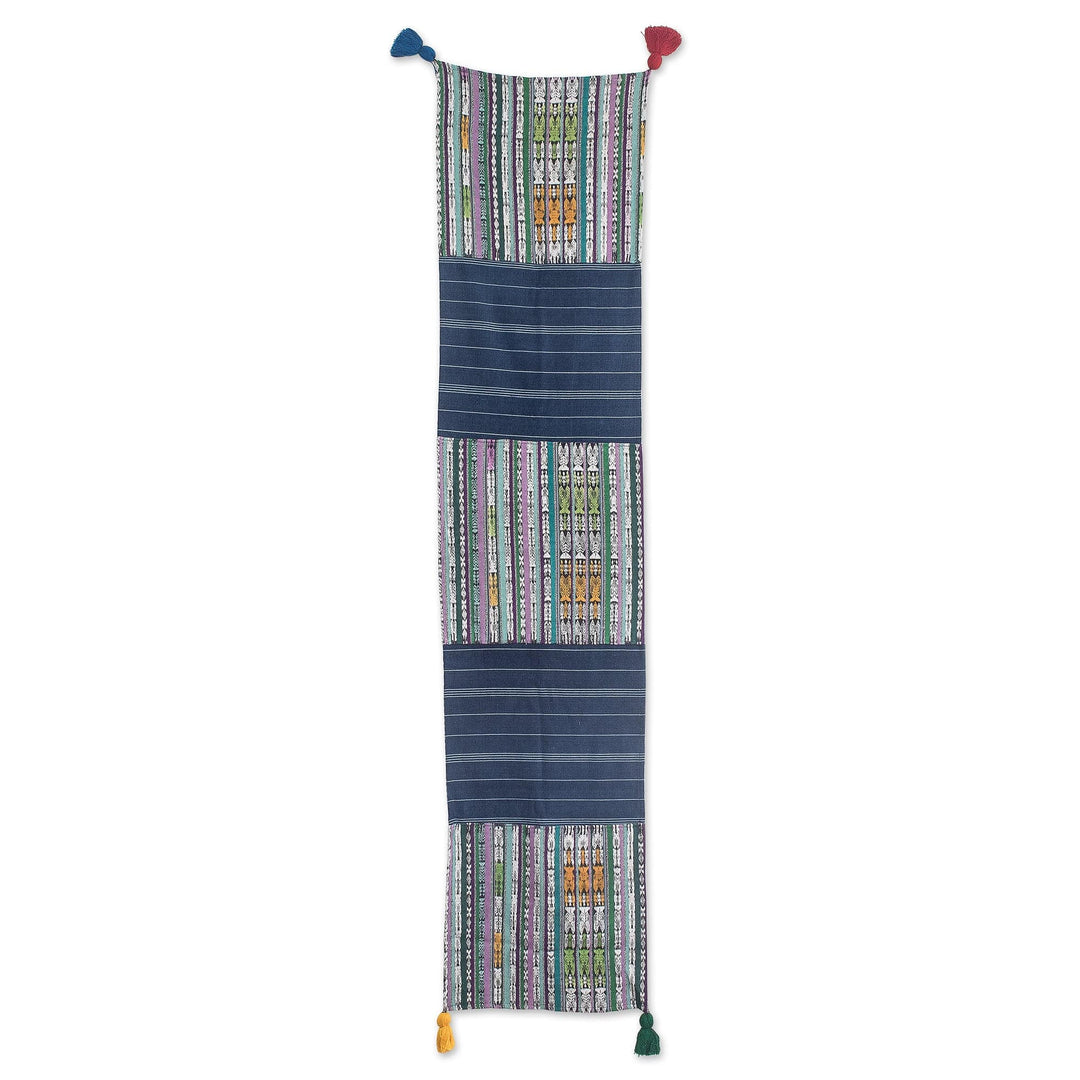 Handwoven Striped Cotton Table Runner with Colorful Tassels - Land of Traditions