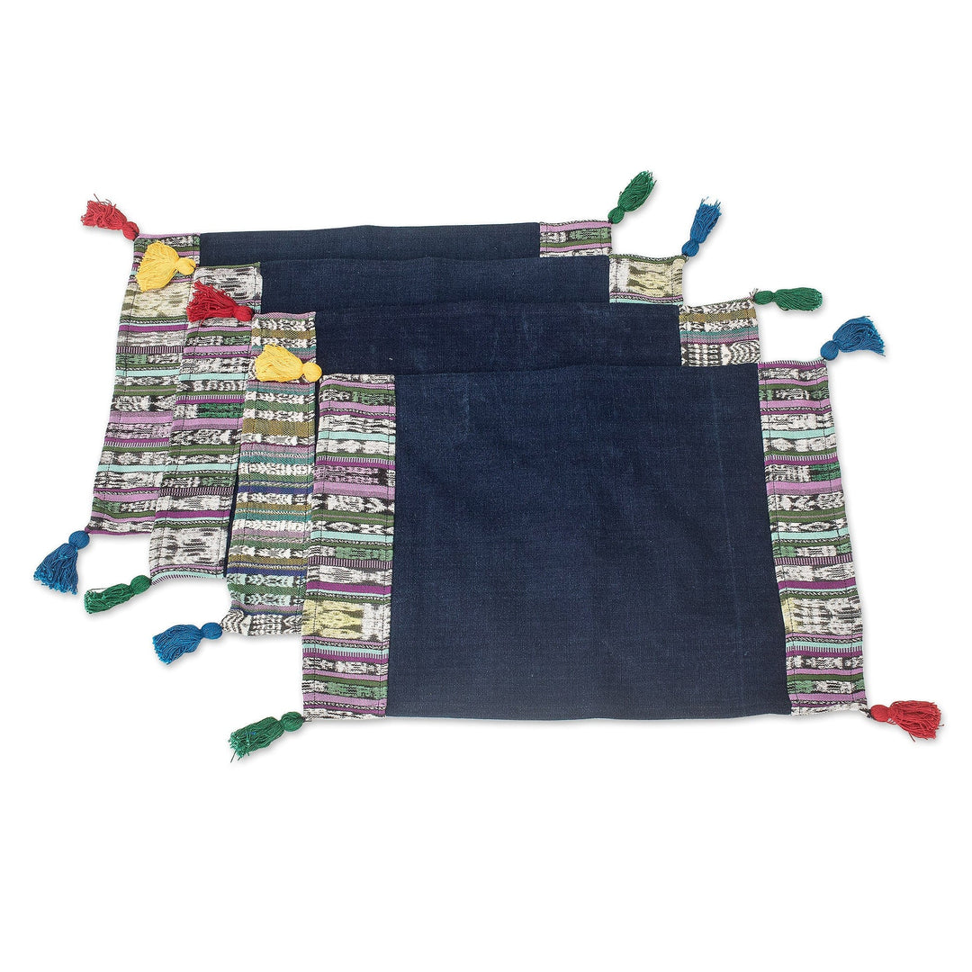 Set of Four Handwoven Cotton Placemats with Colorful Tassels - Land of Traditions