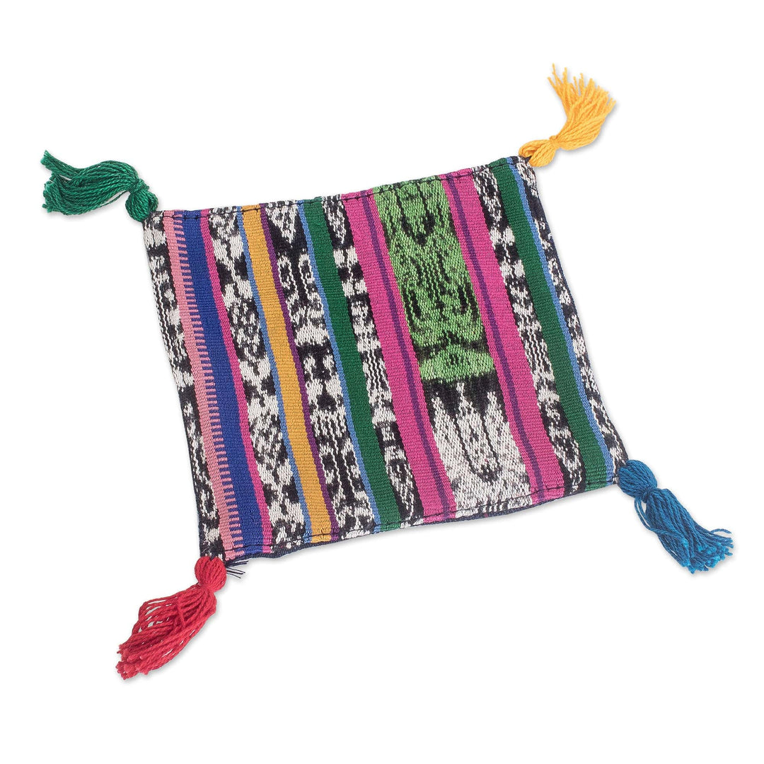 Set of Four Handwoven Cotton Coasters with Colorful Tassels - Trendy Traditions