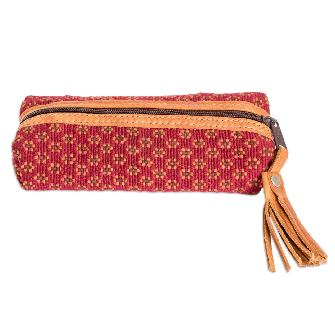 Handwoven Floral-Patterned Red Cotton Pencil Case - Cherry Ditsy