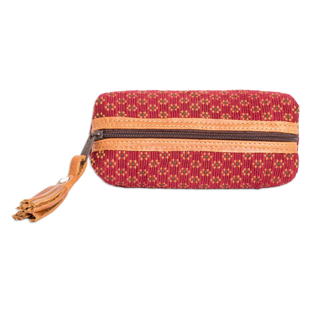 Handwoven Floral-Patterned Red Cotton Pencil Case - Cherry Ditsy