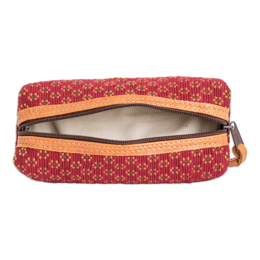 Handwoven Floral-Patterned Red Cotton Pencil Case - Cherry Ditsy
