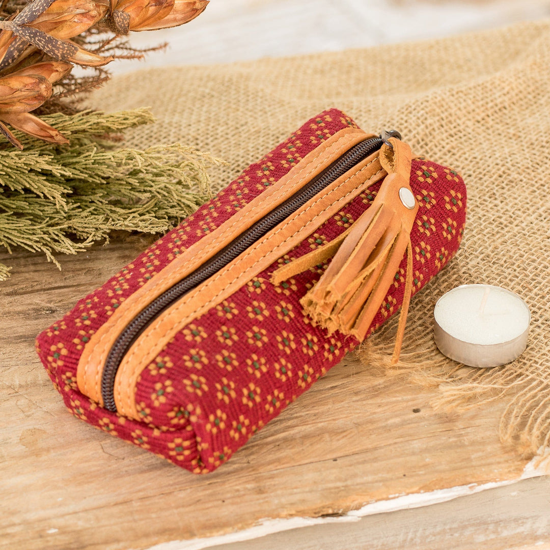 Handwoven Floral-Patterned Red Cotton Pencil Case - Cherry Ditsy