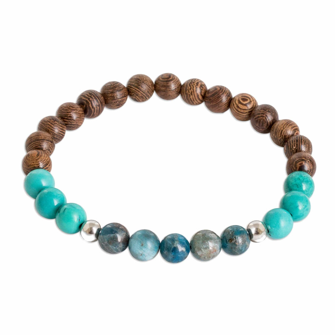 Agate Reconstituted Turquoise Wooden Beaded Stretch Bracelet - Serene Waters