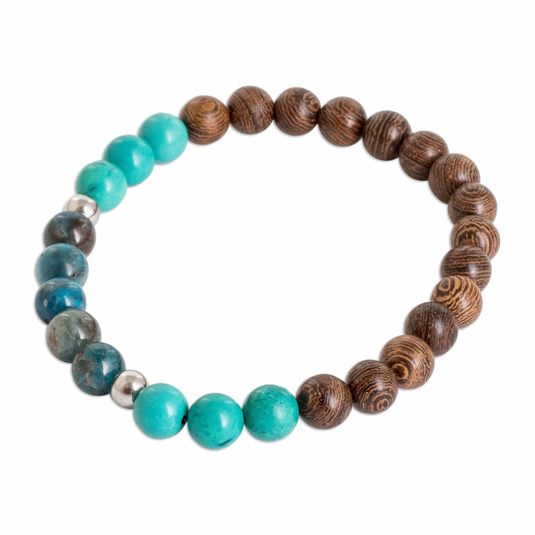 Agate Reconstituted Turquoise Wooden Beaded Stretch Bracelet - Serene Waters