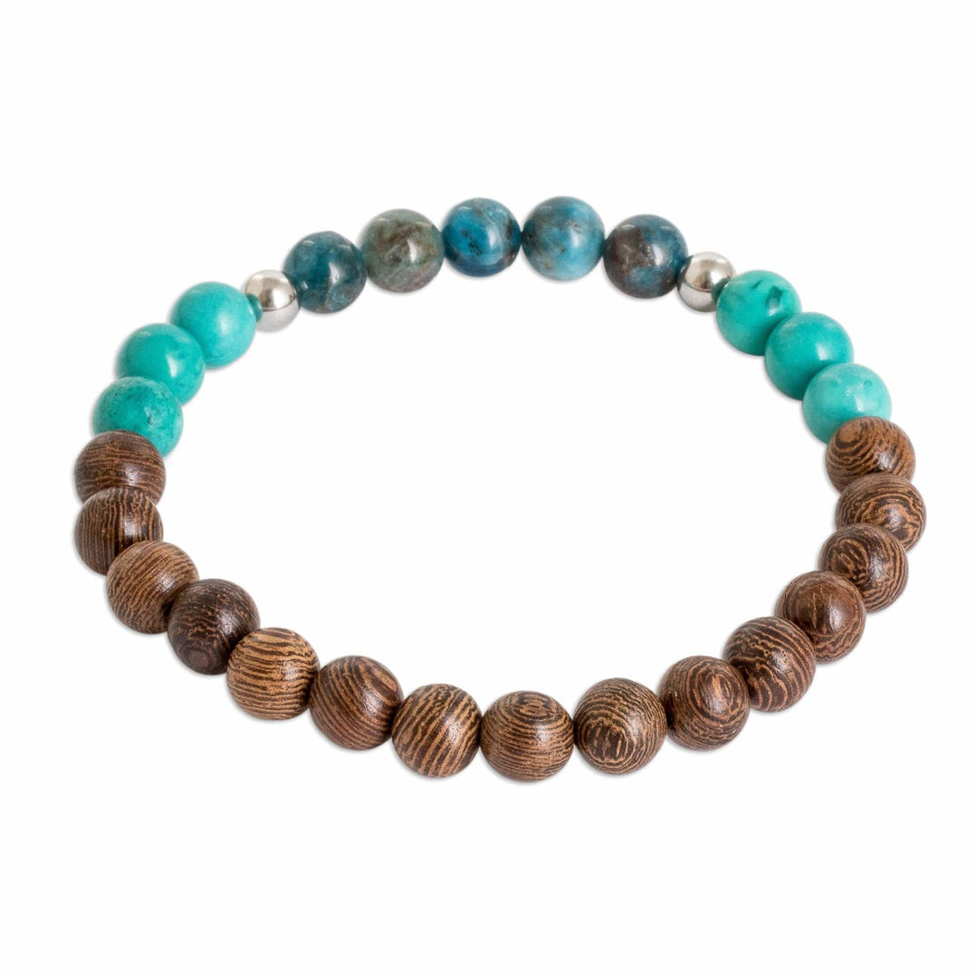 Agate Reconstituted Turquoise Wooden Beaded Stretch Bracelet - Serene Waters