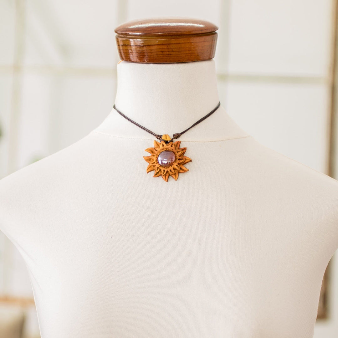 Handcrafted Adjustable Resin Pendant Necklace with Sun Motif - Solar Luster
