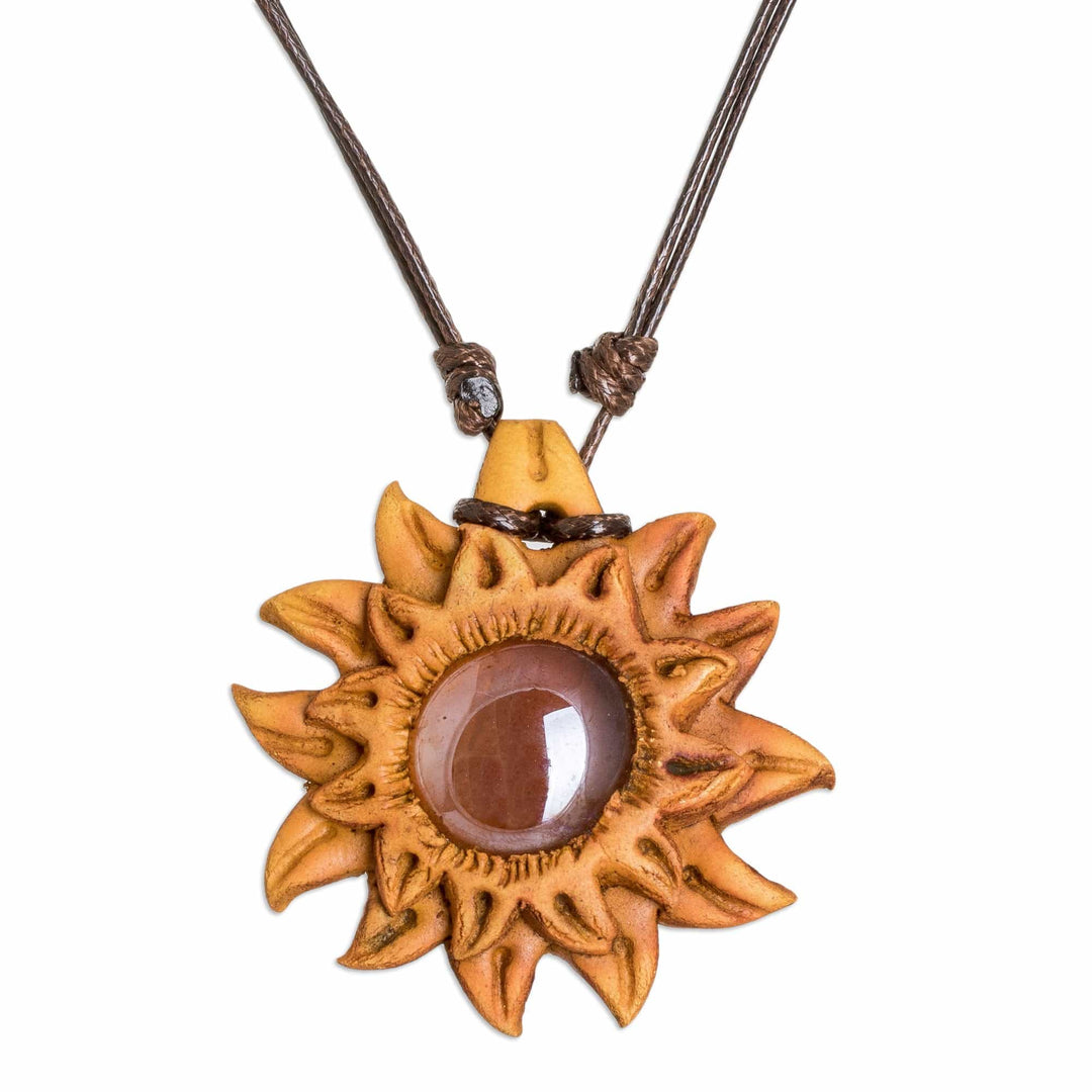 Handcrafted Adjustable Resin Pendant Necklace with Sun Motif - Solar Luster