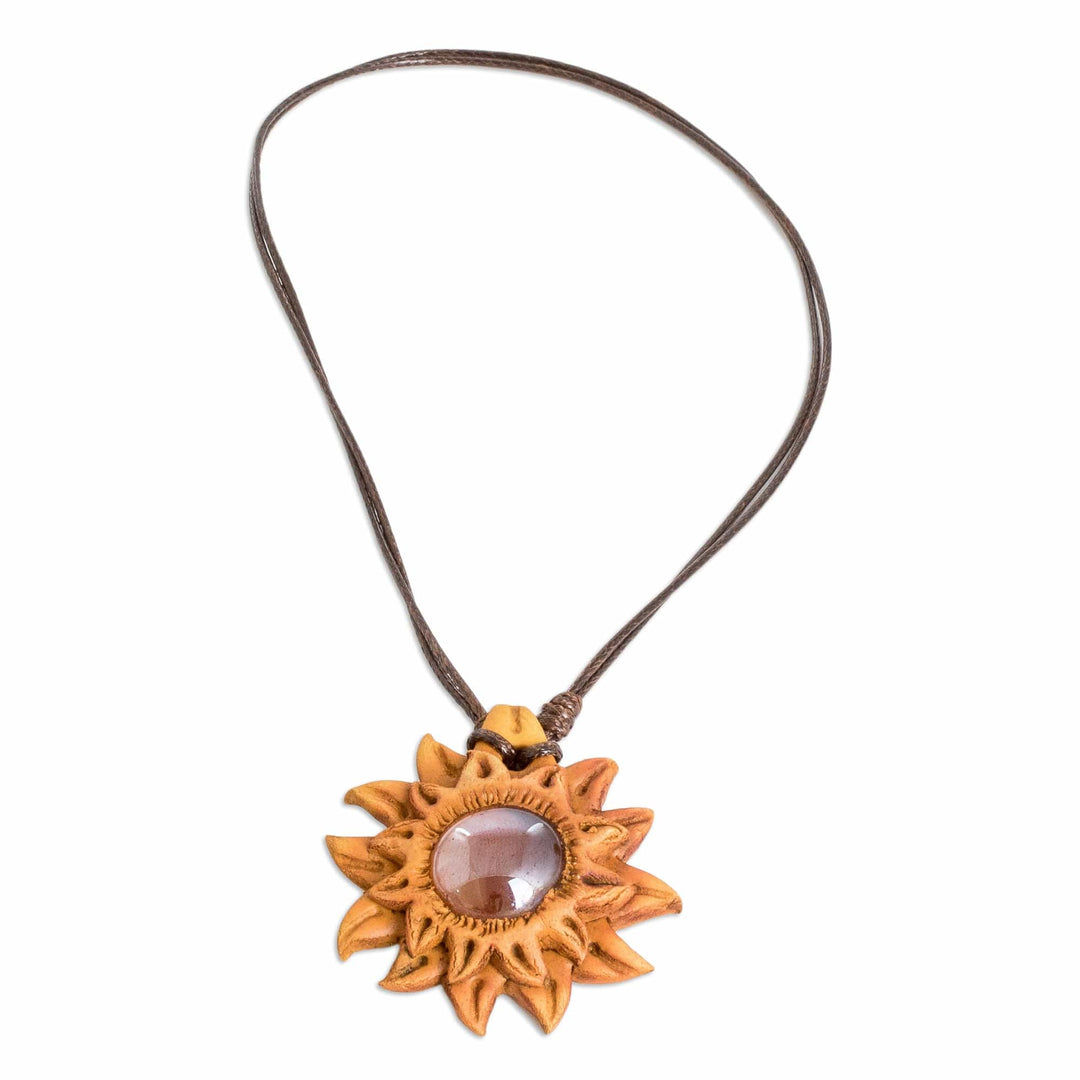 Handcrafted Adjustable Resin Pendant Necklace with Sun Motif - Solar Luster