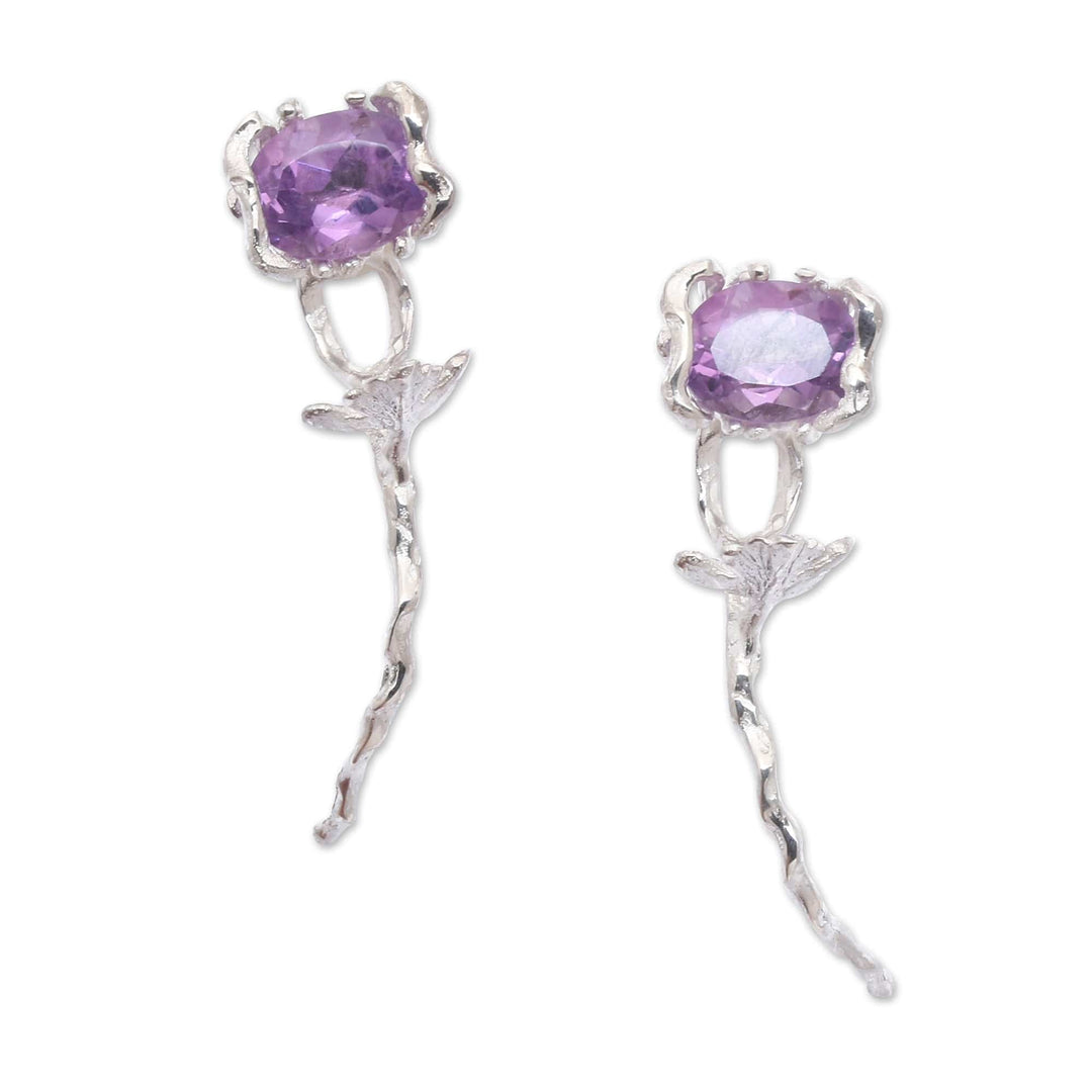 Flower-Shaped Faceted One-Carat Amethyst Drop Earrings - Flowers for the Wise