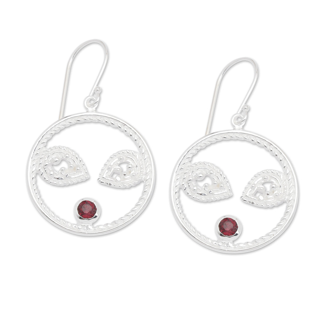 Sterling Silver and Garnet Dangle Earrings with Matte Finish - Majestic Flair