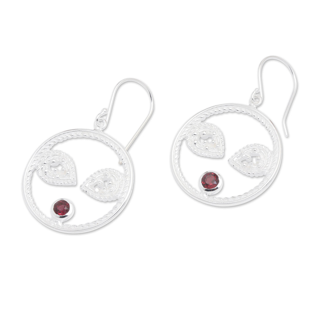 Sterling Silver and Garnet Dangle Earrings with Matte Finish - Majestic Flair