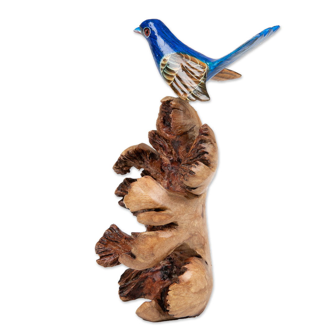 Natural Benalu and Jempinis Wood Blue Bird Sculpture - Celestial Bird