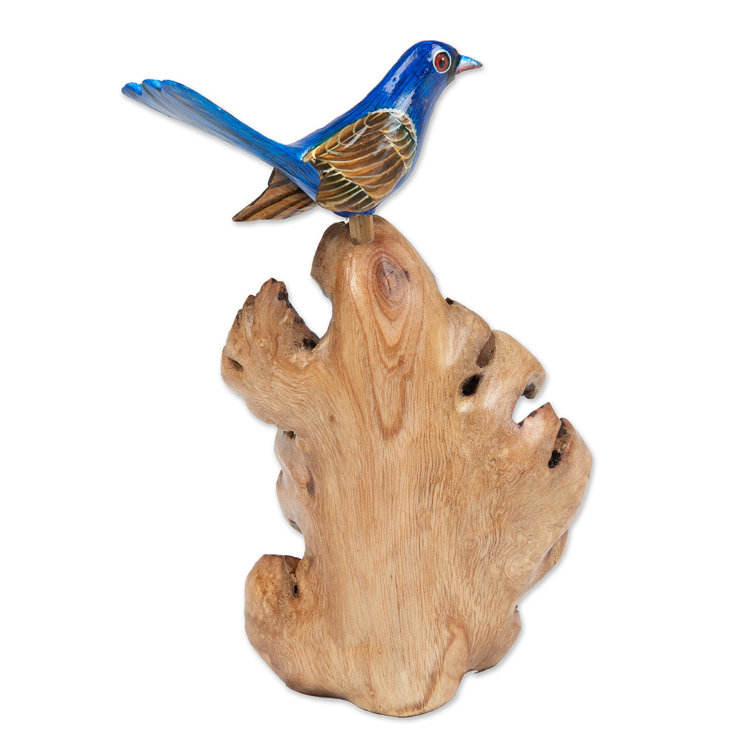 Natural Benalu and Jempinis Wood Blue Bird Sculpture - Celestial Bird