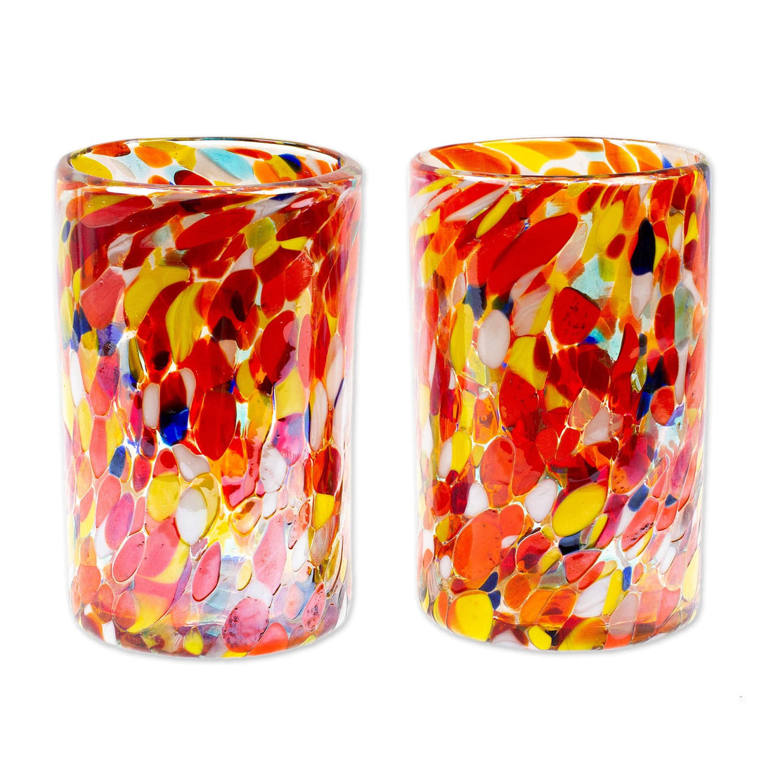 Multicolor Hand Blown Glasses Tumblers Set of 2 Mexico - Carnival