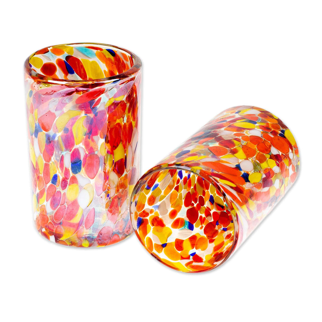 Multicolor Hand Blown Glasses Tumblers Set of 2 Mexico - Carnival