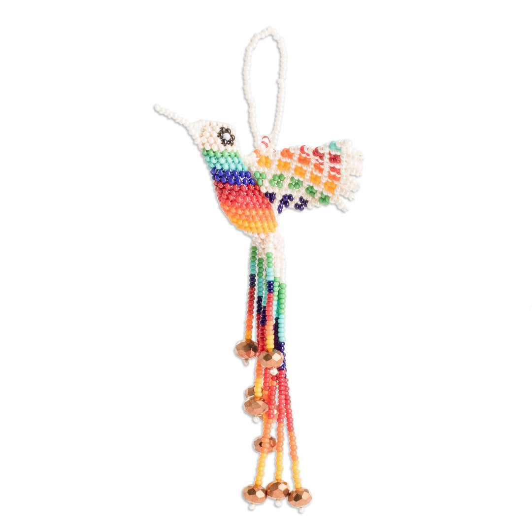 Handcrafted Glass Beaded Beige Hummingbird Home Accent - Hummingbird Fantasy