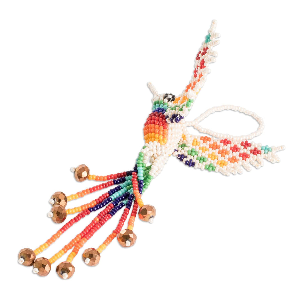 Handcrafted Glass Beaded Beige Hummingbird Home Accent - Hummingbird Fantasy