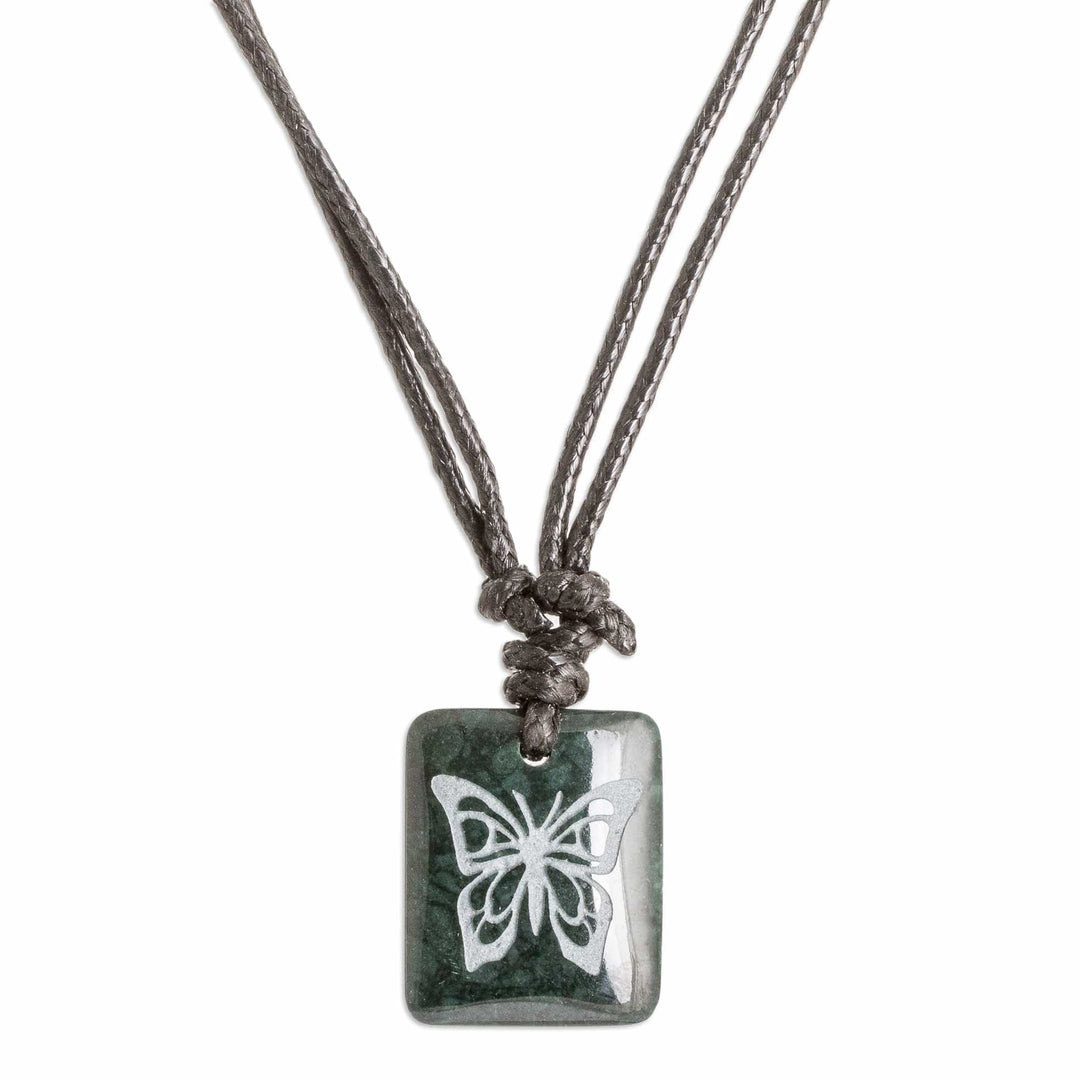 Hand-Carved Butterfly-Themed Jade Pendant Necklace - Freedom Flutter