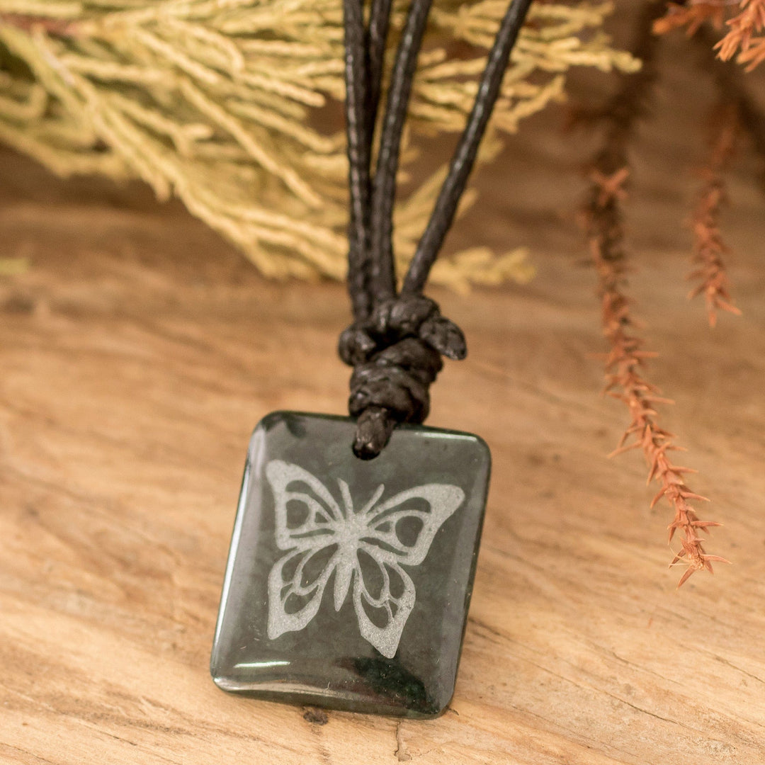 Hand-Carved Butterfly-Themed Jade Pendant Necklace - Freedom Flutter