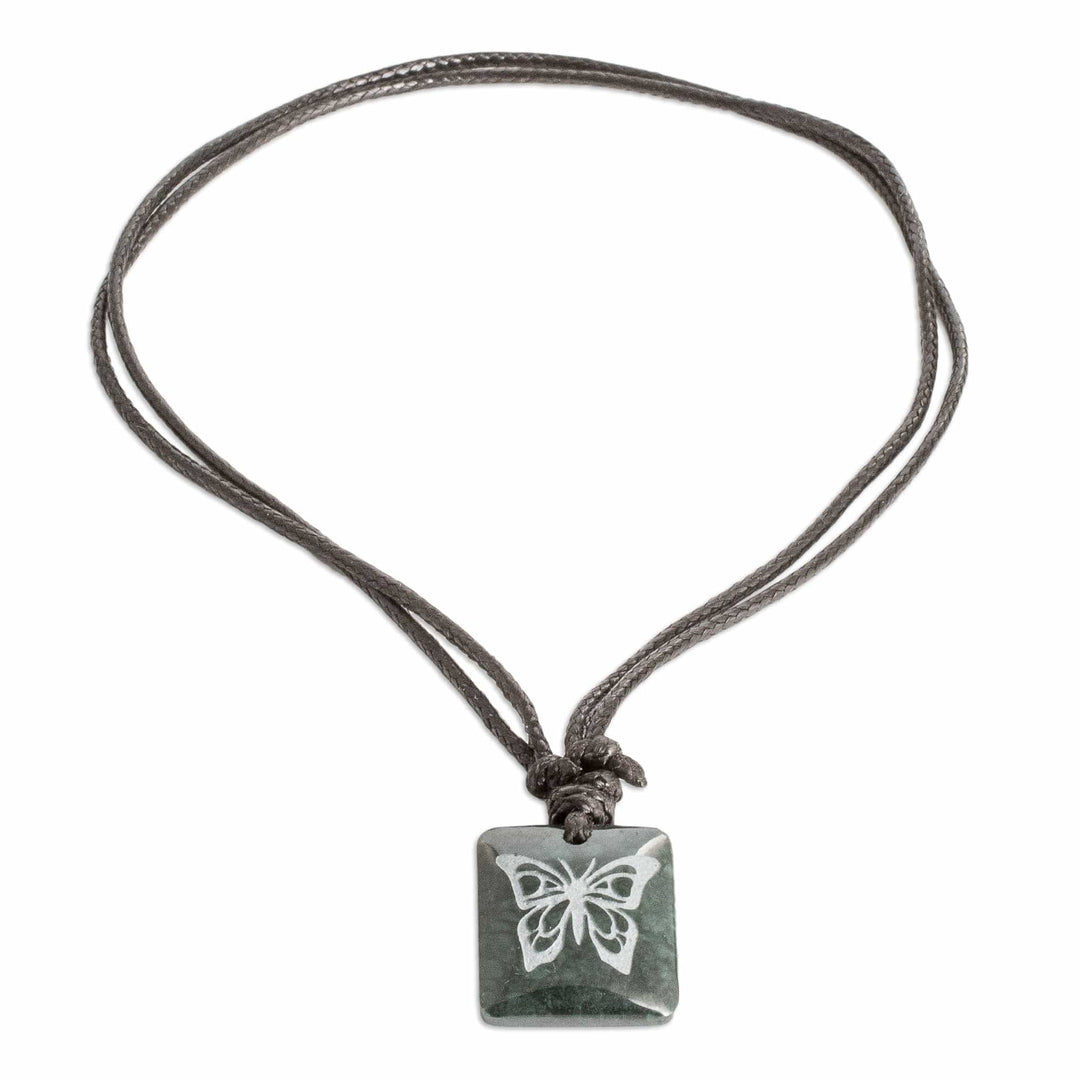 Hand-Carved Butterfly-Themed Jade Pendant Necklace - Freedom Flutter