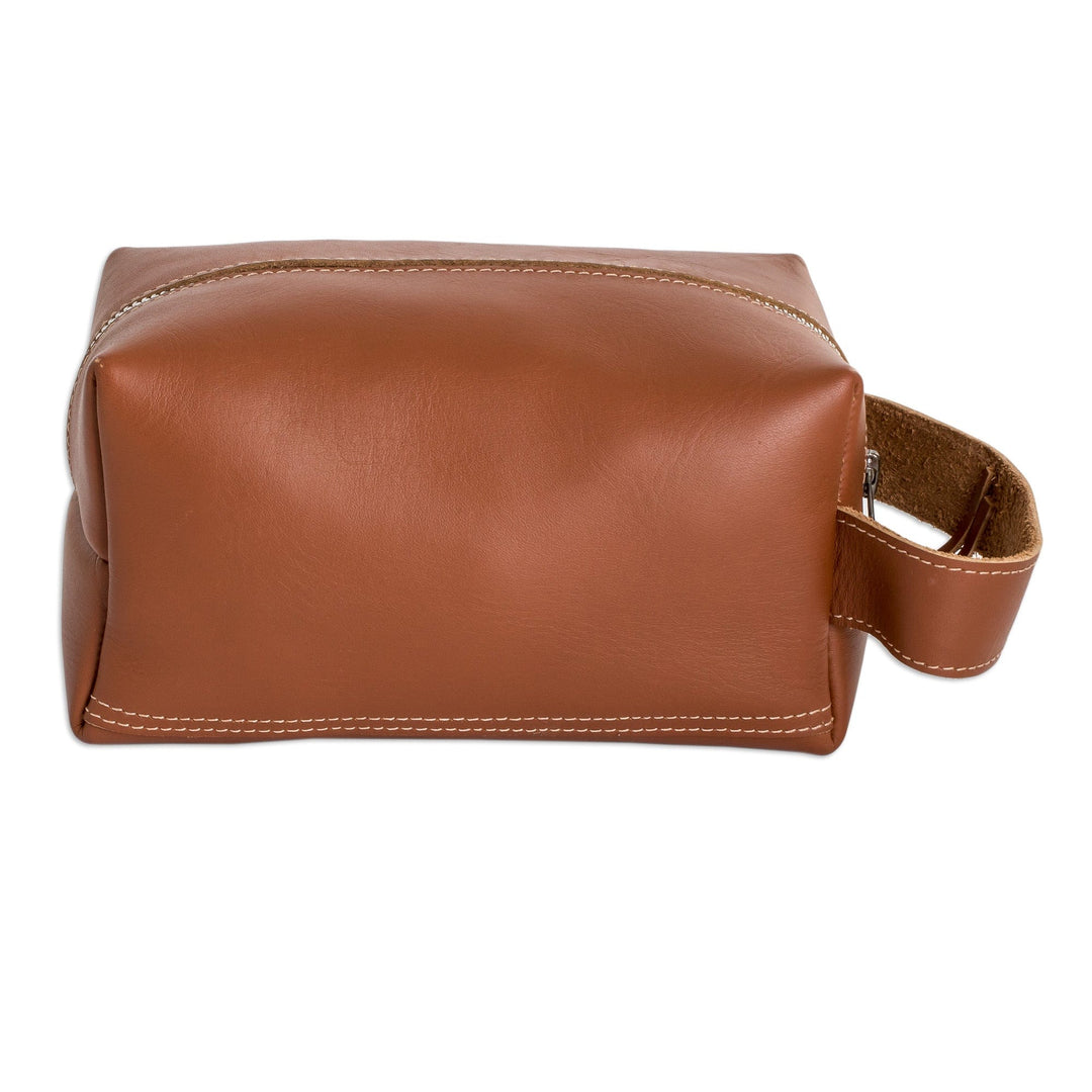 Handcrafted 100% Leather Cosmetic Bag in Brown Teal and Grey - Free Spirit