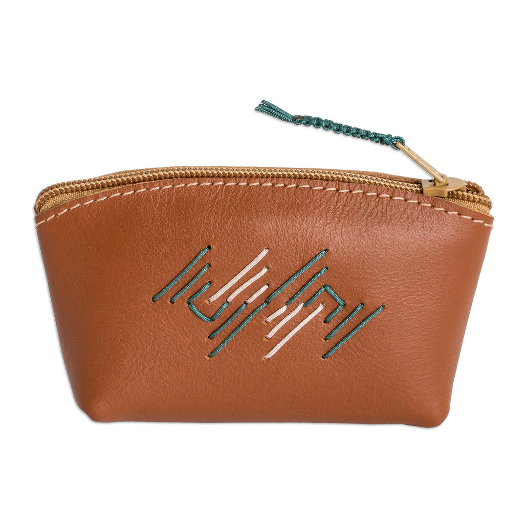 Handcrafted 100% Leather Coin Purse in Brown Teal and Grey - Free Spirit