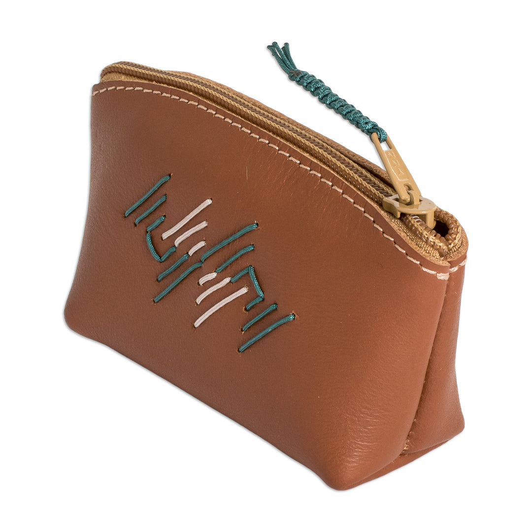 Handcrafted 100% Leather Coin Purse in Brown Teal and Grey - Free Spirit