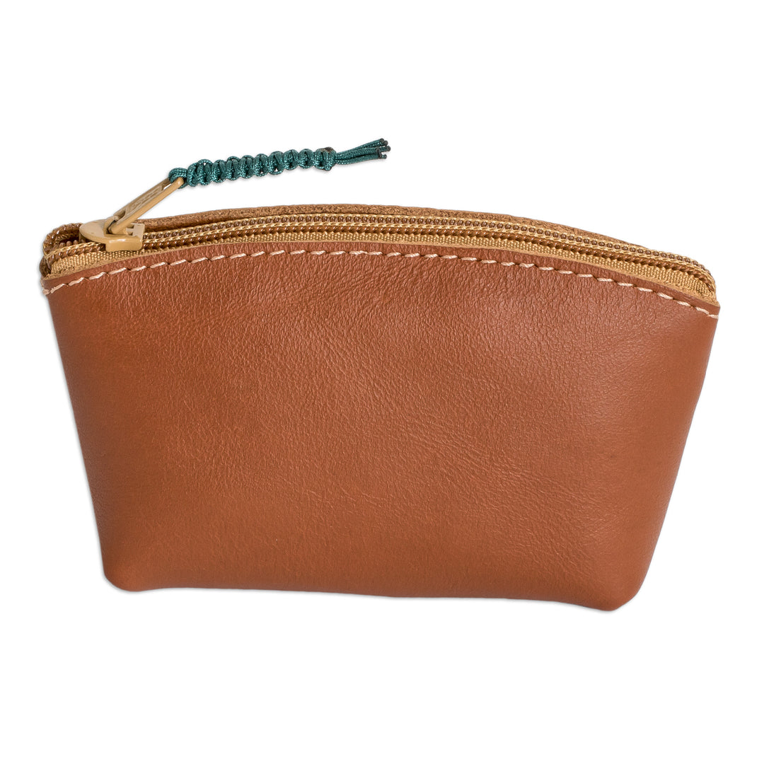 Handcrafted 100% Leather Coin Purse in Brown Teal and Grey - Free Spirit