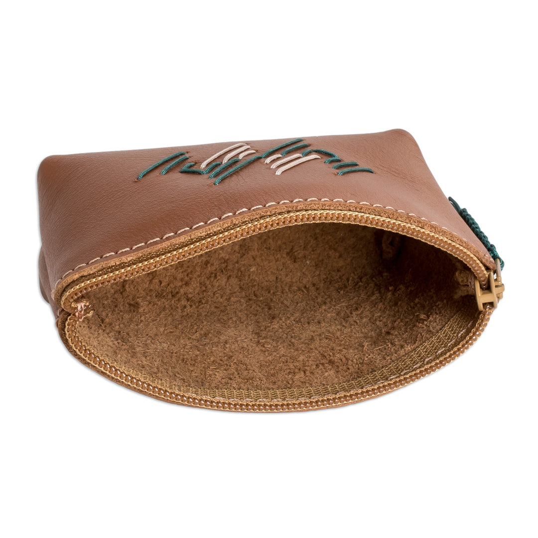 Handcrafted 100% Leather Coin Purse in Brown Teal and Grey - Free Spirit