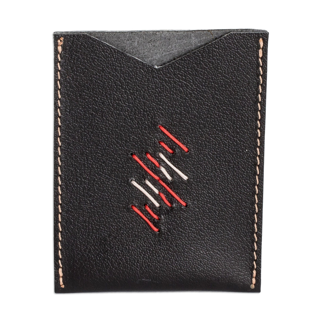 Handcrafted 100% Leather Card Holder in Black Red and Grey - Urban Elegance