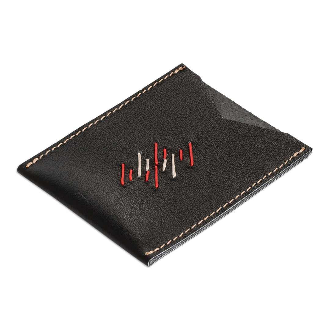 Handcrafted 100% Leather Card Holder in Black Red and Grey - Urban Elegance