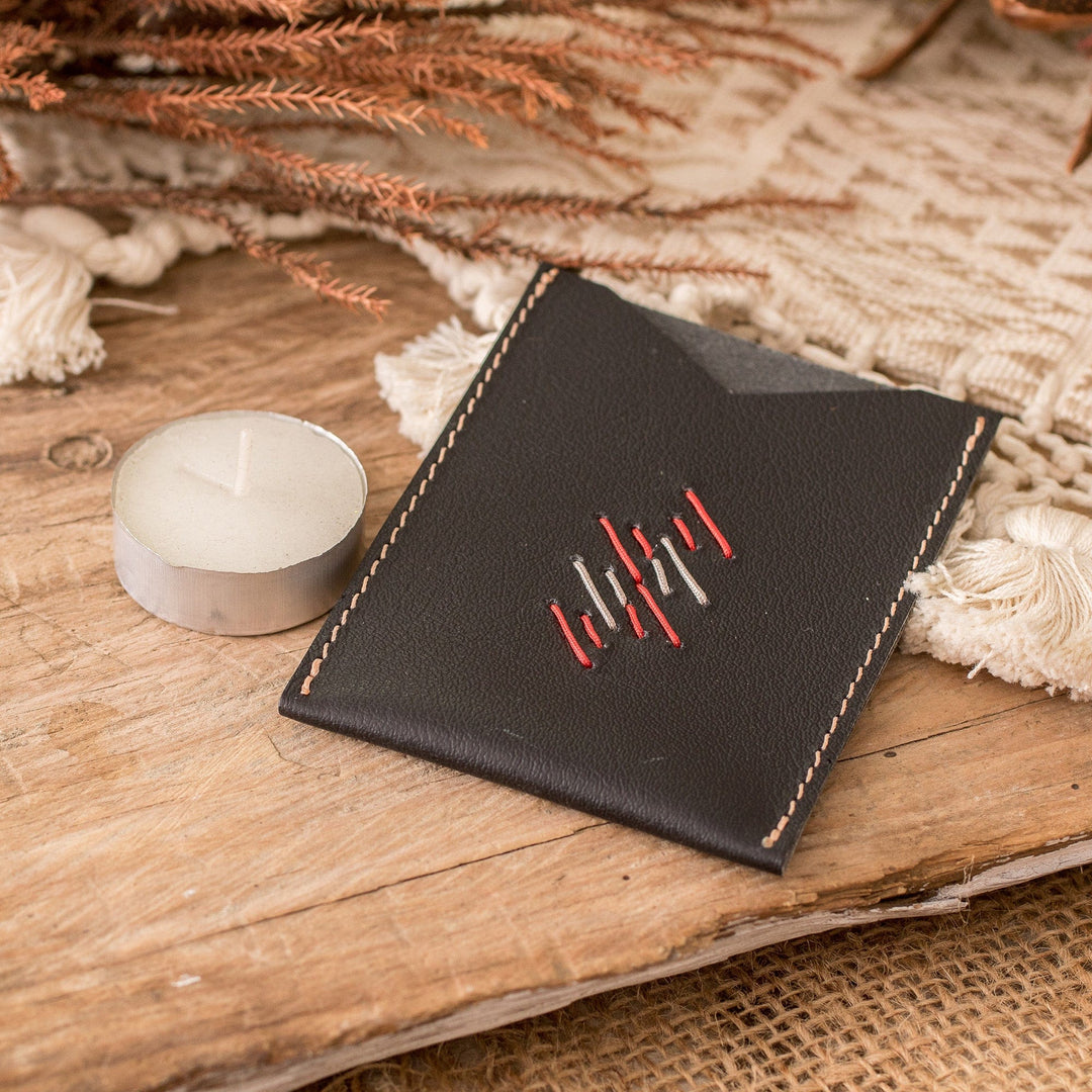 Handcrafted 100% Leather Card Holder in Black Red and Grey - Urban Elegance