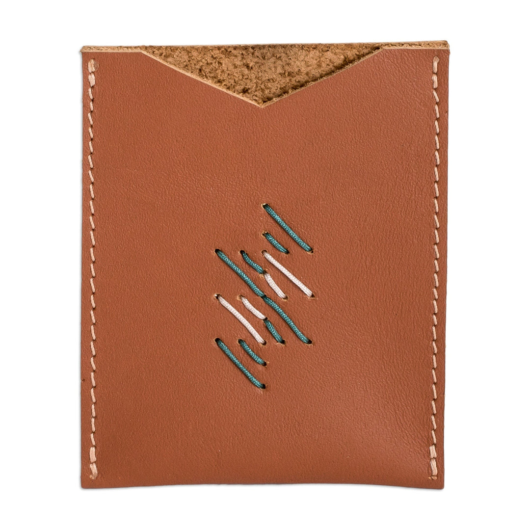 Handcrafted 100% Leather Card Holder in Brown Teal and Grey - Free Spirit