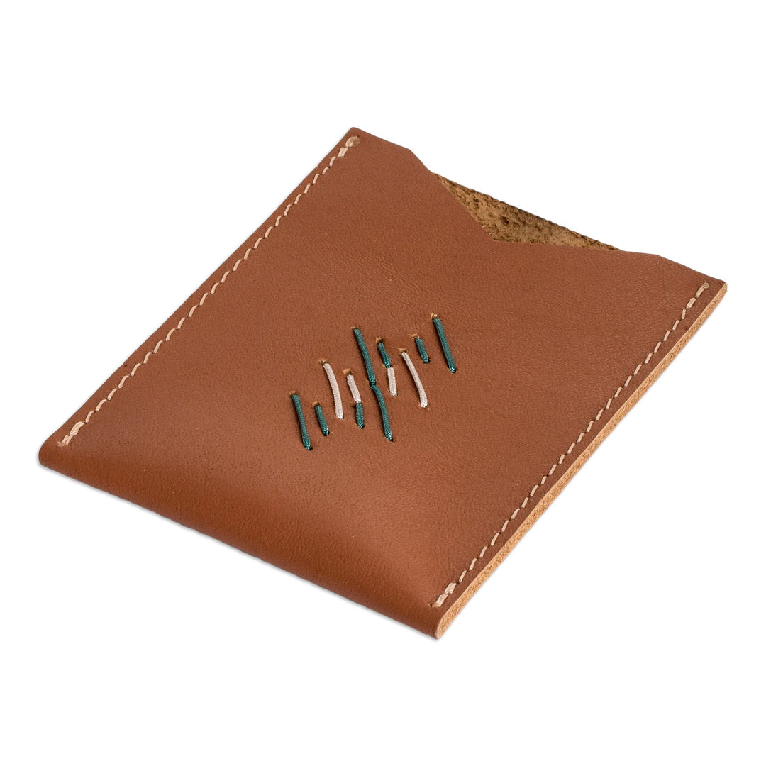 Handcrafted 100% Leather Card Holder in Brown Teal and Grey - Free Spirit
