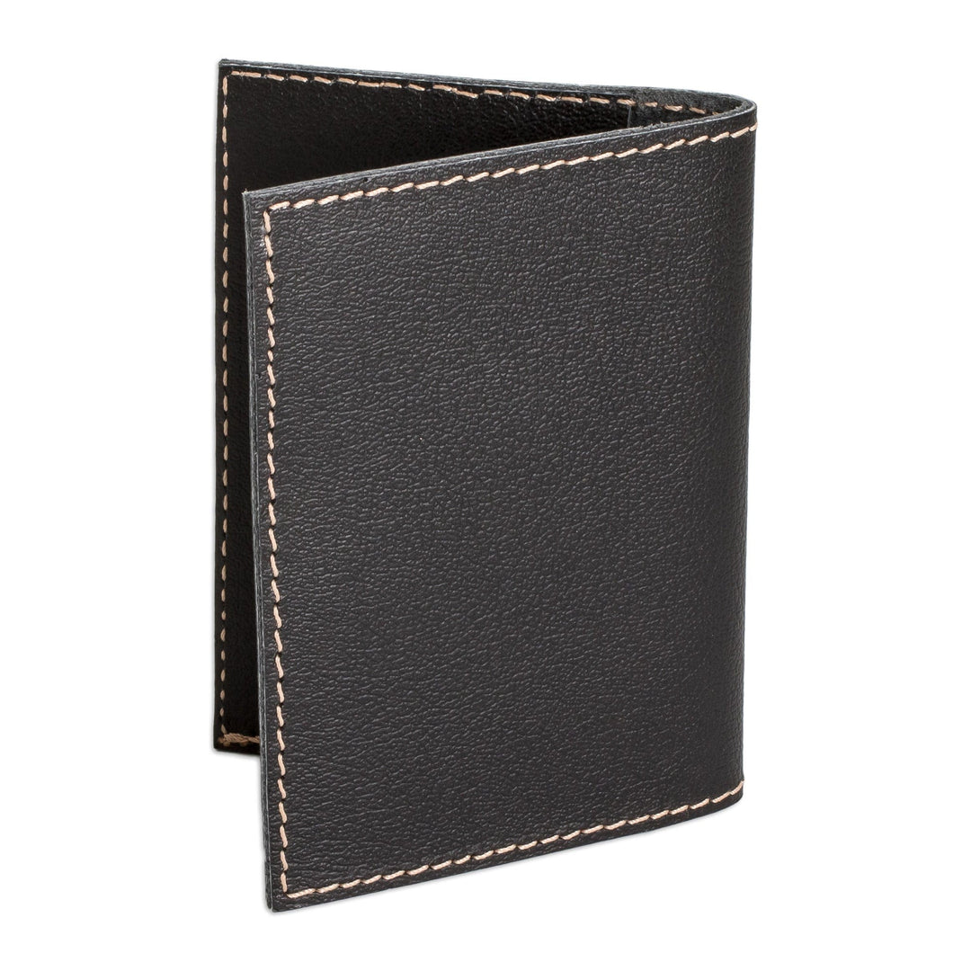 Handcrafted Bifold Leather Card Holder in Black Red and Grey - Bifold Urban Elegance
