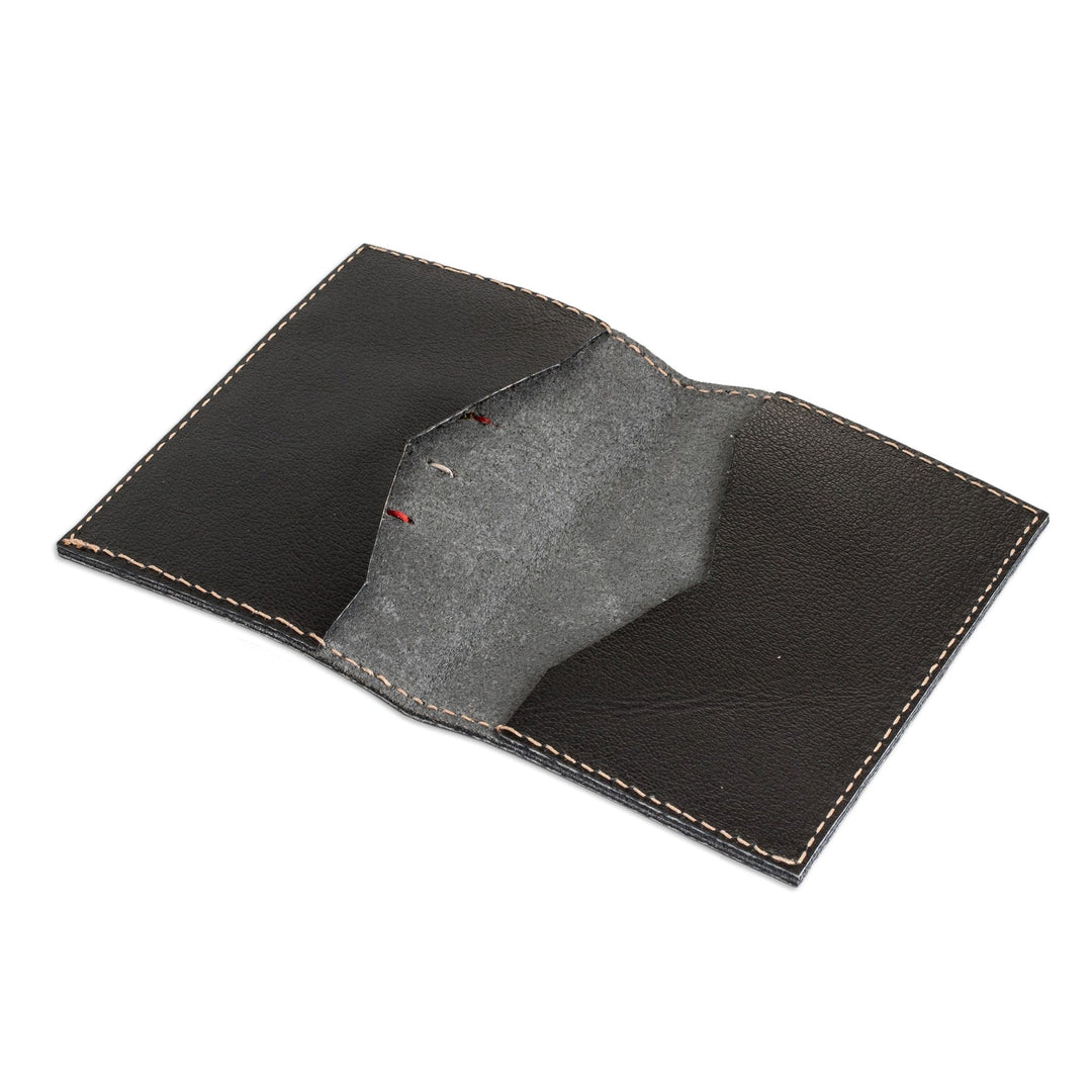 Handcrafted Bifold Leather Card Holder in Black Red and Grey - Bifold Urban Elegance
