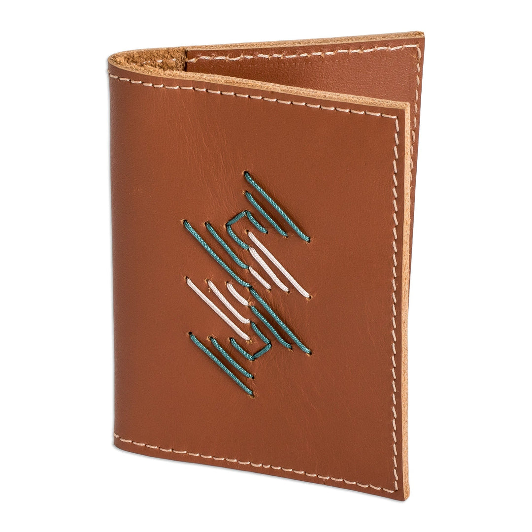 Handcrafted Bifold Leather Card Holder in Brown Teal and Gre - Bifold Free Spirit