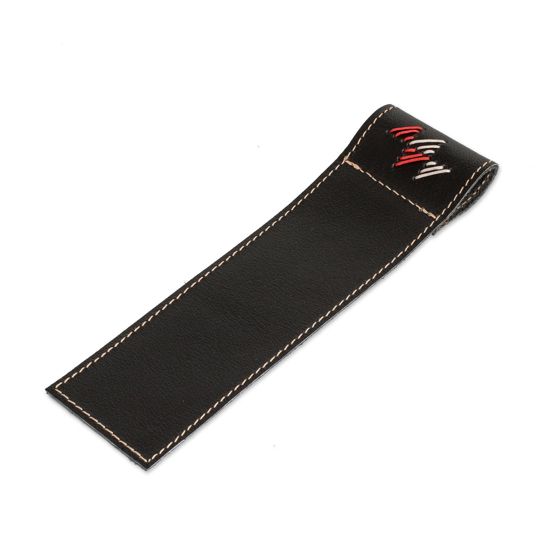 Handcrafted 100% Leather Bookmark in Black Red and Grey - Urban Elegance