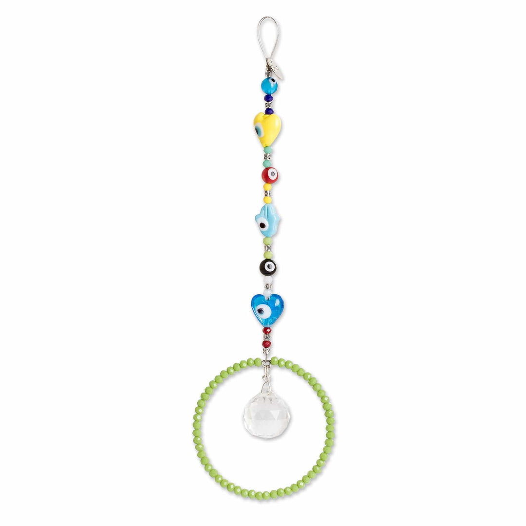 Handcrafted Green Glass and Crystal Beaded Suncatcher - Harmonious Sparks