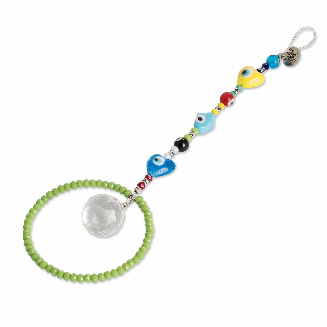 Handcrafted Green Glass and Crystal Beaded Suncatcher - Harmonious Sparks
